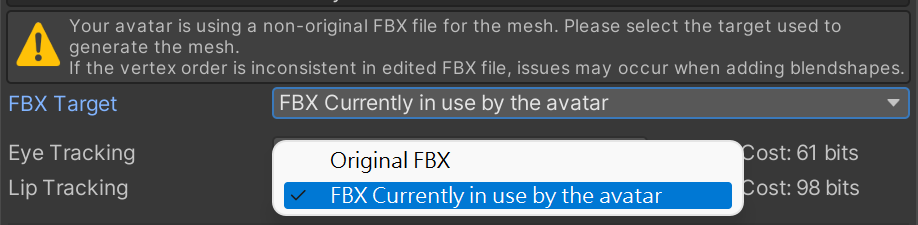 FBX Target: FBX currently in used by the avatar